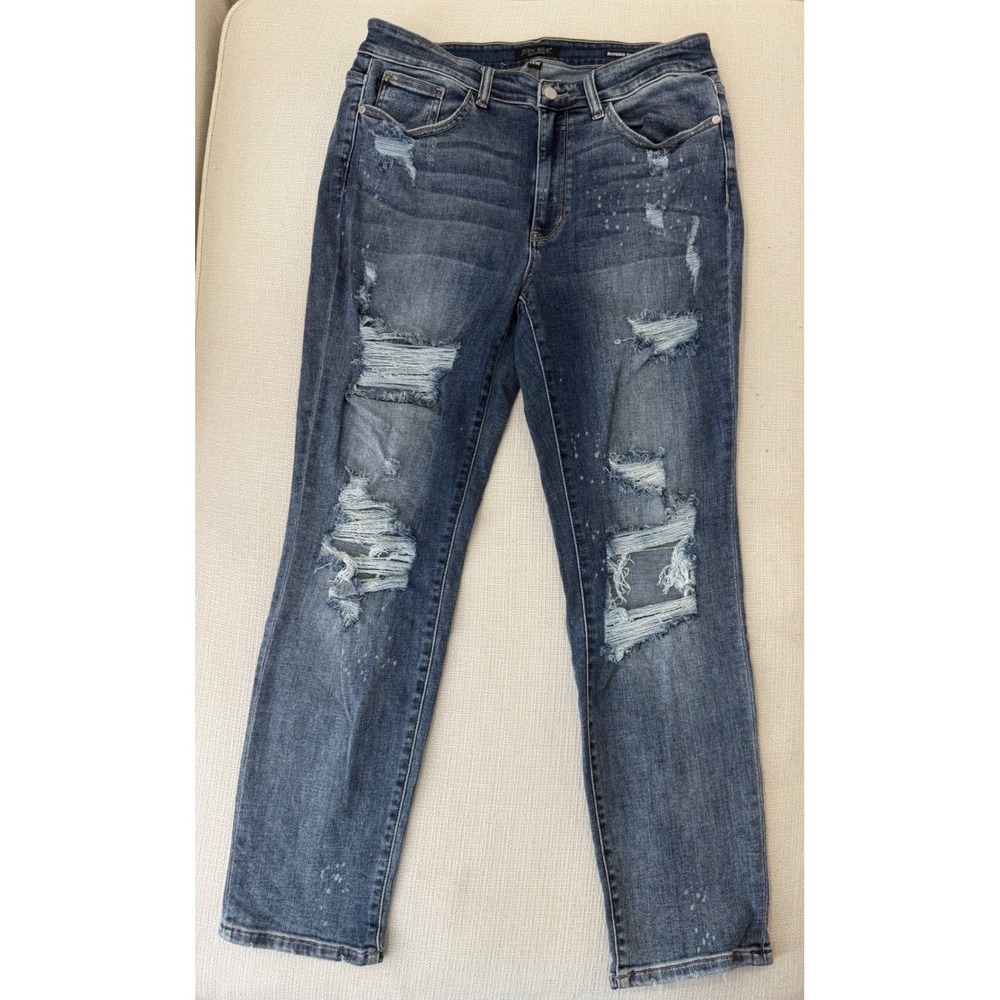 Judy Blue Jeans Womens 14W Boyfriend Distressed Paint Splatter Excellent